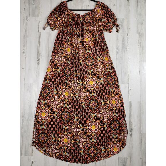 Oddi Multicolor Printed Scoop Neck Short Sleeve Maxi Dress Women's Size 3XL - Picture 11 of 16